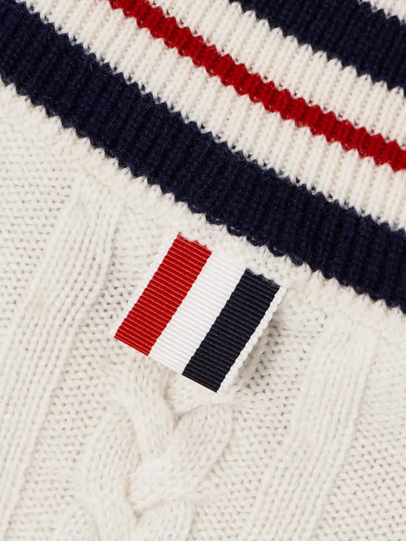 Thom Browne Button-detailed Striped Cable-knit Cashmere Vest | Thumbnail 4 Thom Browne Button-detailed Striped Cable-knit Cashmere Vest | Thumbnail 4