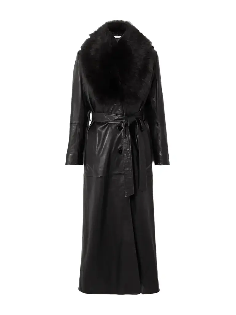 Dakota Belted Shearling-trimmed Leather Coat