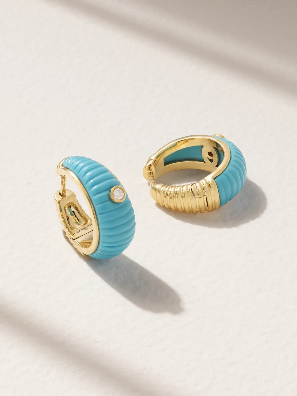 Berlingot 9-karat Gold, Turquoise And Diamond Hoop Earrings Berlingot 9-karat Gold, Turquoise And Diamond Hoop Earrings