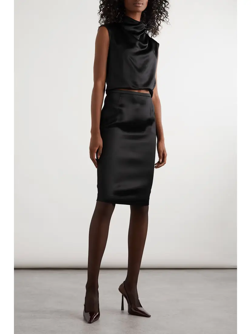Saint Laurent Cropped Draped Satin Blouse | Thumbnail 2