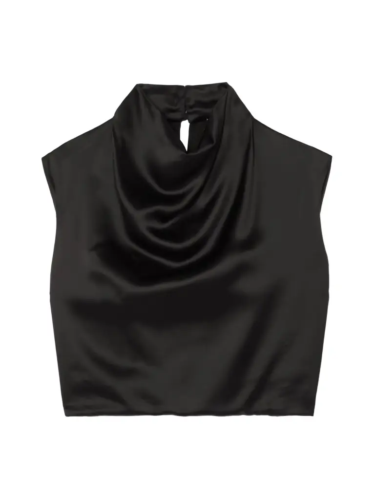Cropped Draped Satin Blouse