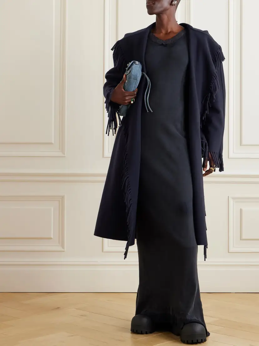 Balenciaga Fringed Hooded Brushed Wool Coat | Thumbnail 2