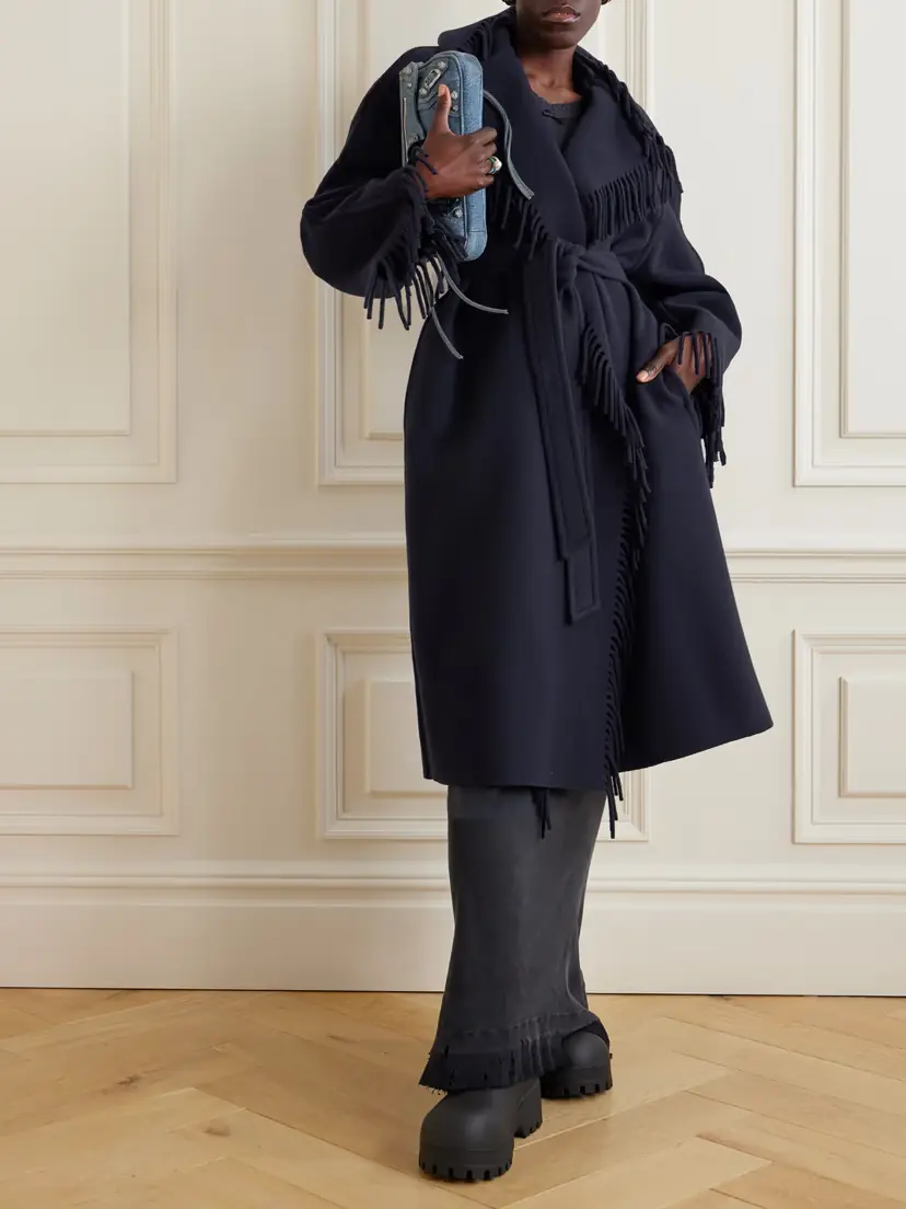 Balenciaga Fringed Hooded Brushed Wool Coat | Thumbnail 3