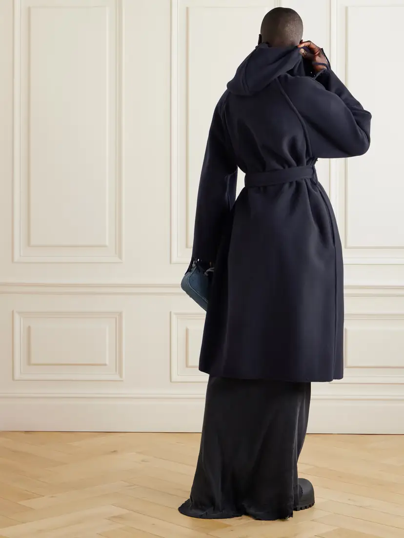 Balenciaga Fringed Hooded Brushed Wool Coat | Thumbnail 4