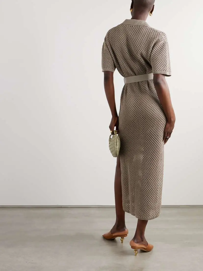 Brunello Cucinelli Belted Open-knit Cotton Midi Dress | Thumbnail 3