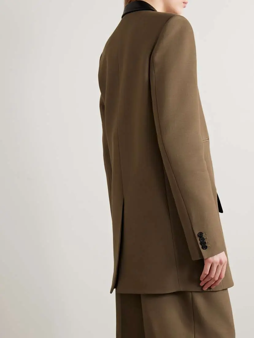Khaite Jacobson Two-tone Leather-trimmed Crepe Blazer | Thumbnail 4 Khaite Jacobson Two-tone Leather-trimmed Crepe Blazer | Thumbnail 4