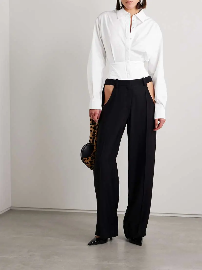 Mugler Jersey-trimmed Cotton-poplin Thong Bodysuit | Thumbnail 2 Mugler Jersey-trimmed Cotton-poplin Thong Bodysuit | Thumbnail 2