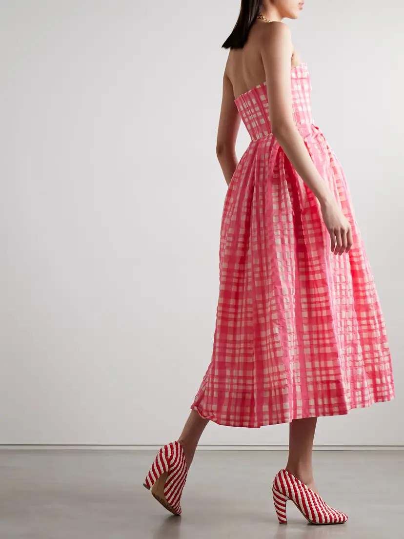 Rosie Assoulin Oh Oh Liva Strapless Pleated Checked Organza And Taffeta Maxi Dress - US0 | Thumbnail 3 Rosie Assoulin Oh Oh Liva Strapless Pleated Checked Organza And Taffeta Maxi Dress - US0 | Thumbnail 3