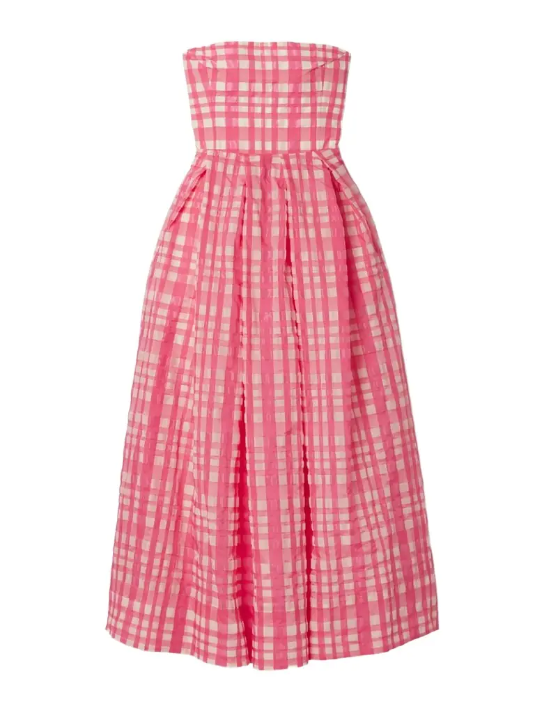Oh Oh Liva Strapless Pleated Checked Organza And Taffeta Maxi Dress - US0