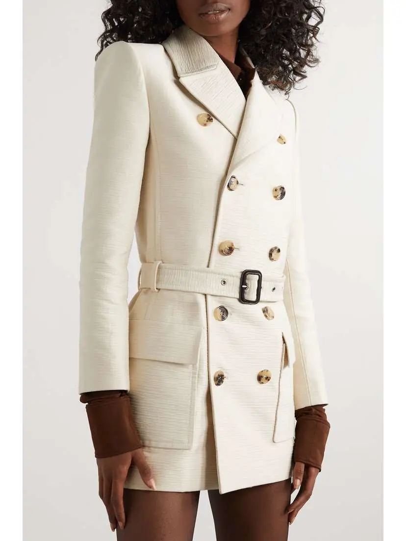 Saint Laurent Double-breasted Belted Cotton And Wool-blend Tweed Jacket | Thumbnail 3 Saint Laurent Double-breasted Belted Cotton And Wool-blend Tweed Jacket | Thumbnail 3