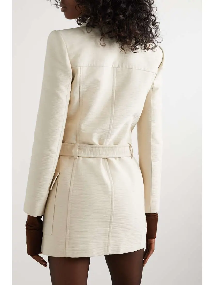 Saint Laurent Double-breasted Belted Cotton And Wool-blend Tweed Jacket | Thumbnail 4 Saint Laurent Double-breasted Belted Cotton And Wool-blend Tweed Jacket | Thumbnail 4