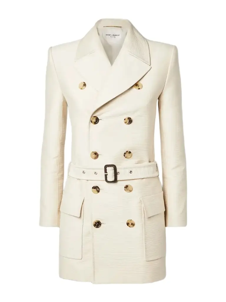 Double-breasted Belted Cotton And Wool-blend Tweed Jacket
