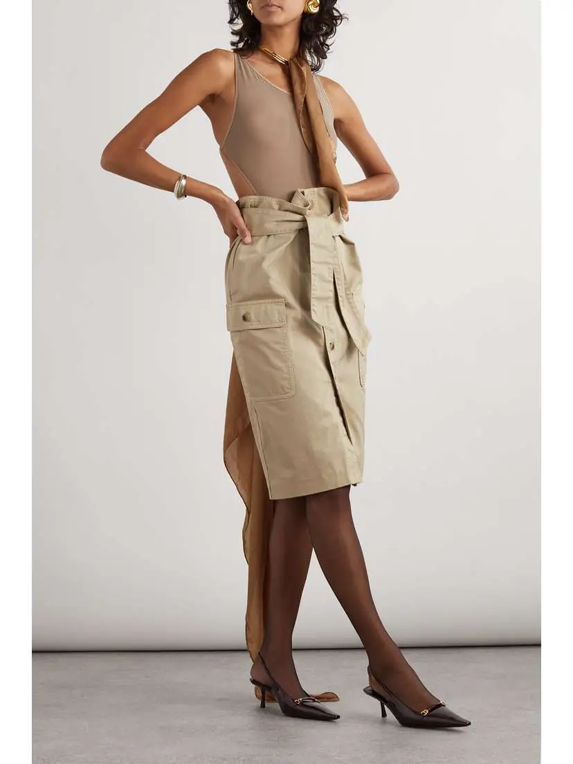 Saint Laurent Saharienne Tie-detailed Cotton-twill Midi Skirt | Thumbnail 2 Saint Laurent Saharienne Tie-detailed Cotton-twill Midi Skirt | Thumbnail 2