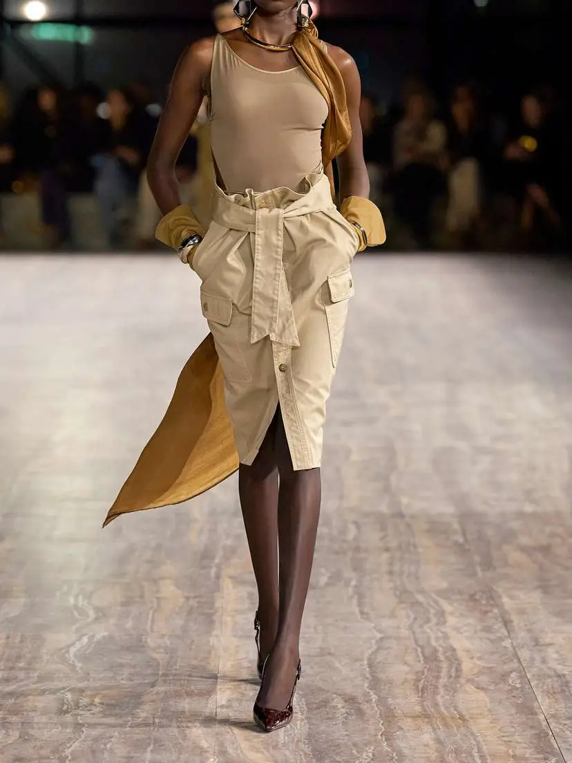 Saint Laurent Saharienne Tie-detailed Cotton-twill Midi Skirt | Thumbnail 4 Saint Laurent Saharienne Tie-detailed Cotton-twill Midi Skirt | Thumbnail 4