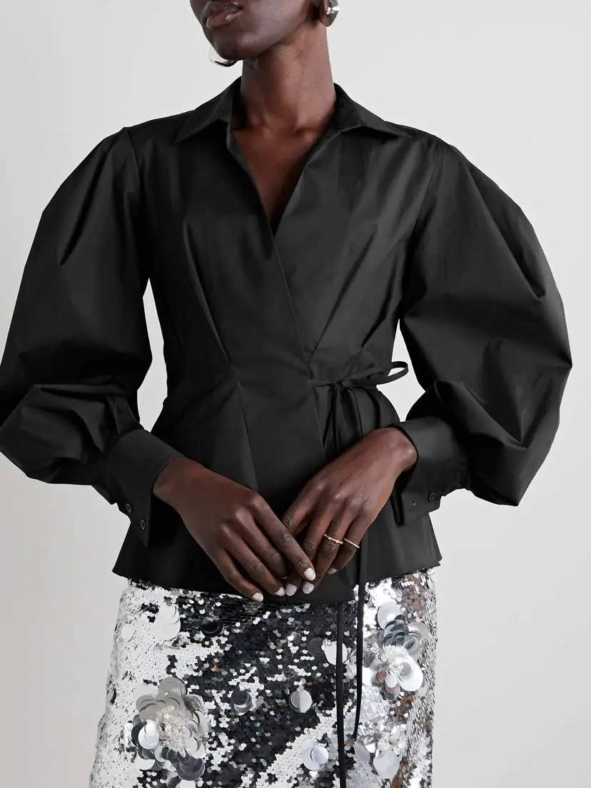 Carolina Herrera Wrap-effect Paneled Cotton-blend Poplin Shirt | Thumbnail 3 Carolina Herrera Wrap-effect Paneled Cotton-blend Poplin Shirt | Thumbnail 3