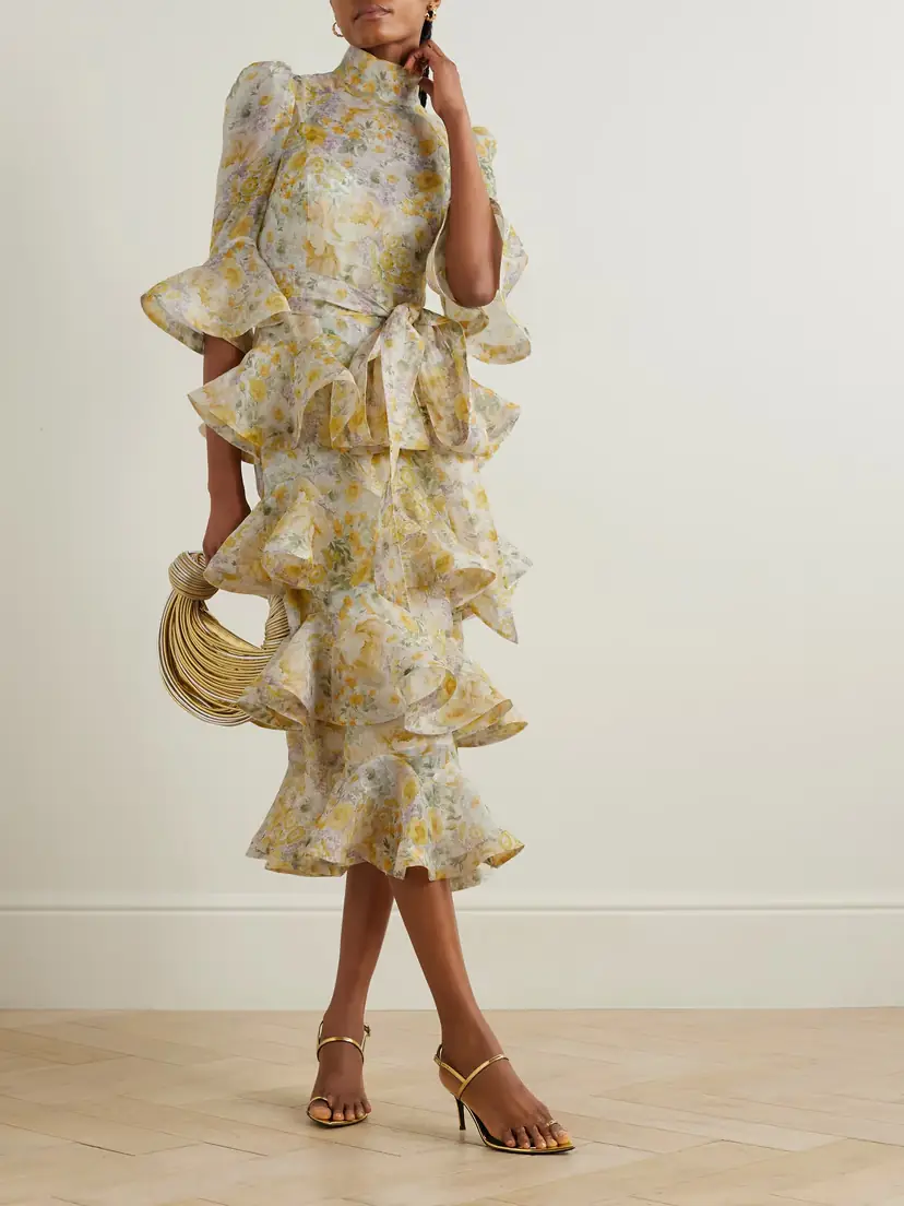 Zimmermann Harmony Tiered Ruffled Floral-print Linen And Silk-blend Midi Dress | Thumbnail 2 Zimmermann Harmony Tiered Ruffled Floral-print Linen And Silk-blend Midi Dress | Thumbnail 2