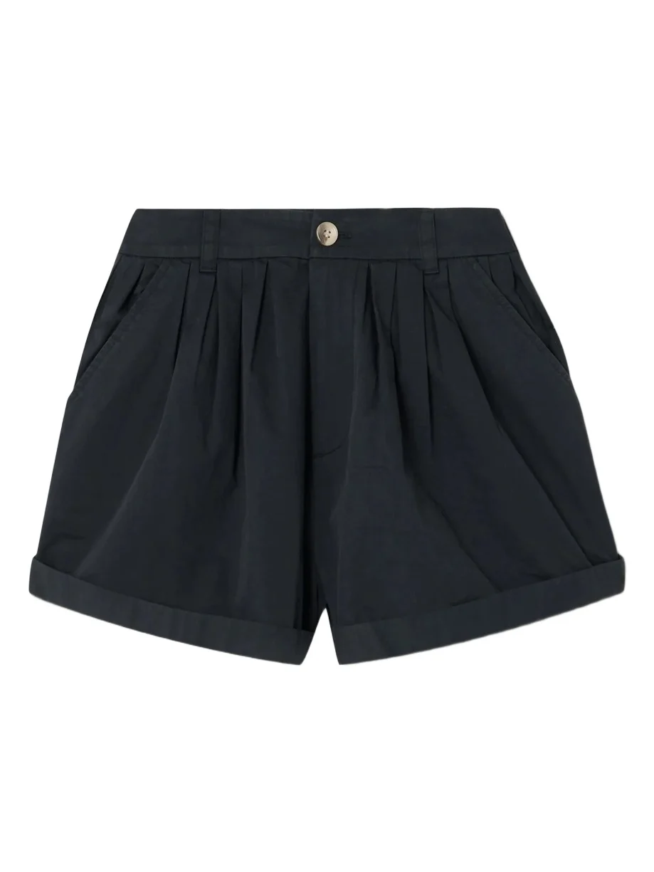 Paige Pleated Organic Cotton-poplin Shorts