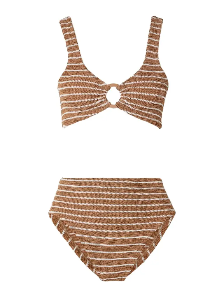 Nadine Striped Metallic Seersucker Bikini - Beachwear One Size