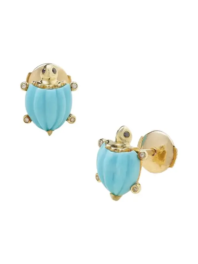9-karat Gold, Turquoise And Diamond Earrings