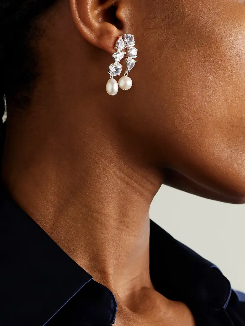 Completedworks Cascading Recycled Silver, Cubic Zirconia And Pearl Earrings | Thumbnail 2