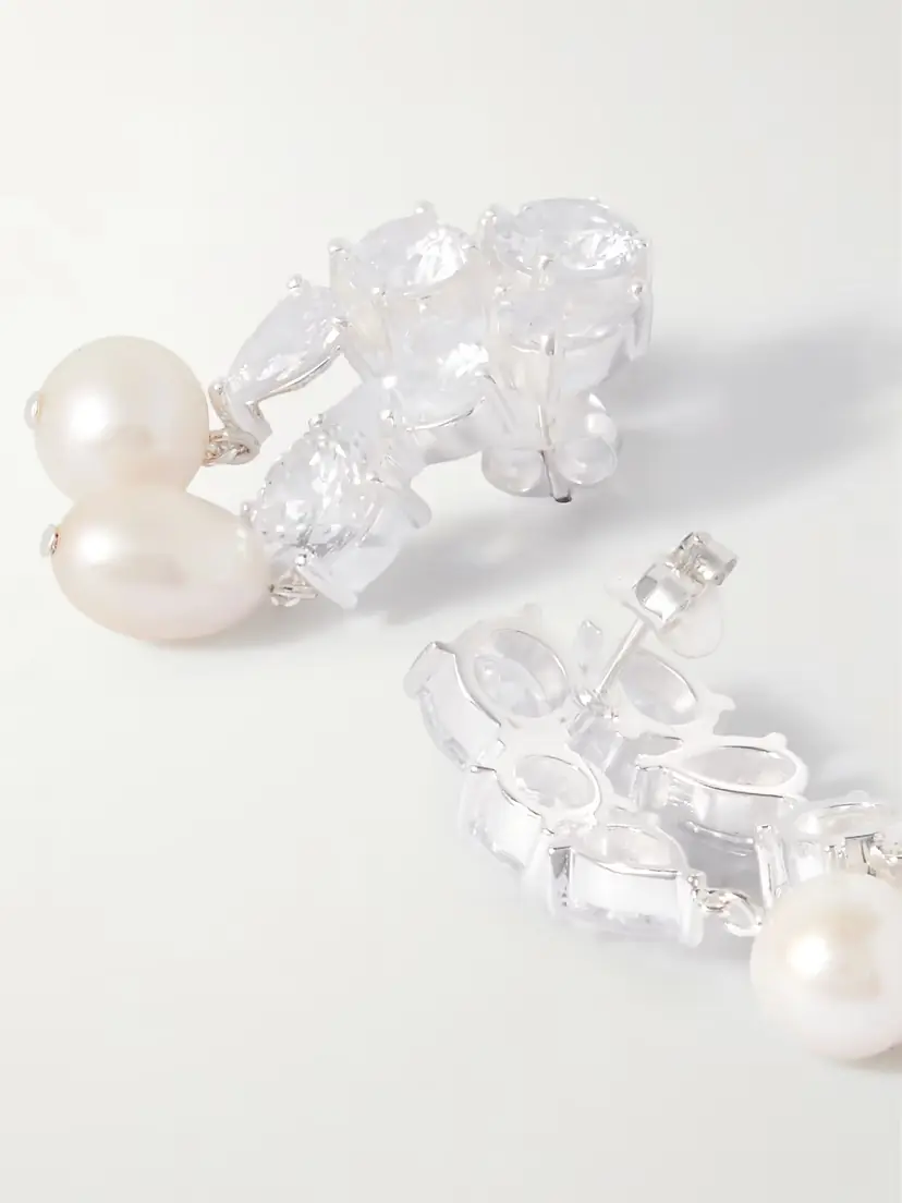 Completedworks Cascading Recycled Silver, Cubic Zirconia And Pearl Earrings | Thumbnail 3