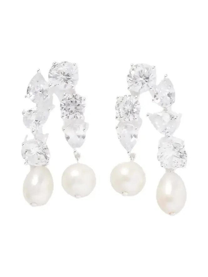 Cascading Recycled Silver, Cubic Zirconia And Pearl Earrings Cascading Recycled Silver, Cubic Zirconia And Pearl Earrings