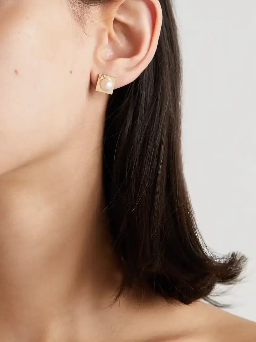 Mizuki 14-karat Gold, Diamond And Pearl Earrings | Thumbnail 2 Mizuki 14-karat Gold, Diamond And Pearl Earrings | Thumbnail 2