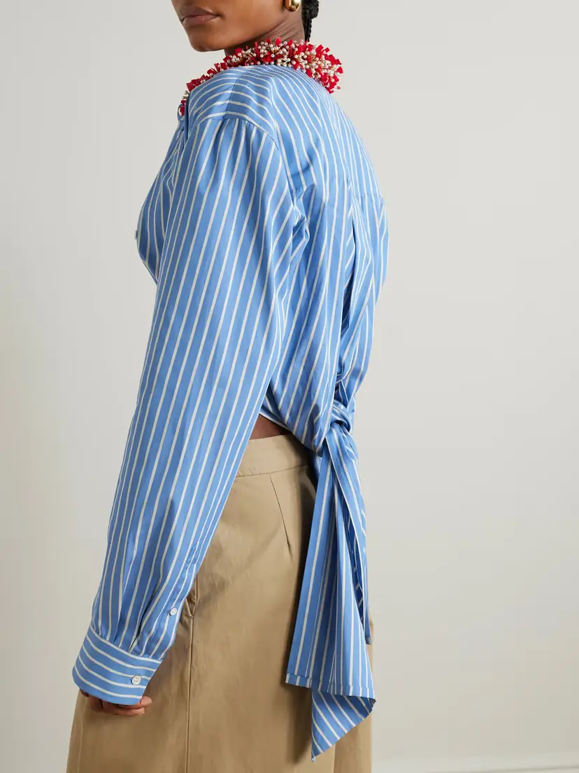 Dries Van Noten Knotted Embellished Striped Cotton-poplin Shirt - FR 34 | Thumbnail 5 Dries Van Noten Knotted Embellished Striped Cotton-poplin Shirt - FR 34 | Thumbnail 5