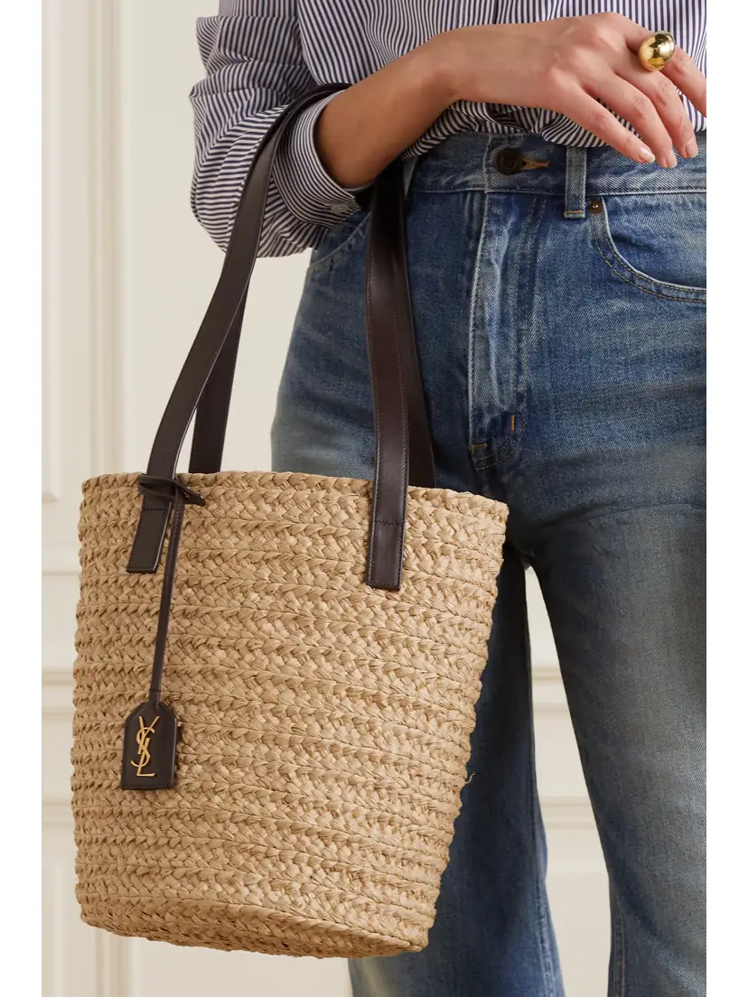 Saint Laurent Panier Small Leather-trimmed Raffia Tote | Thumbnail 2 Saint Laurent Panier Small Leather-trimmed Raffia Tote | Thumbnail 2