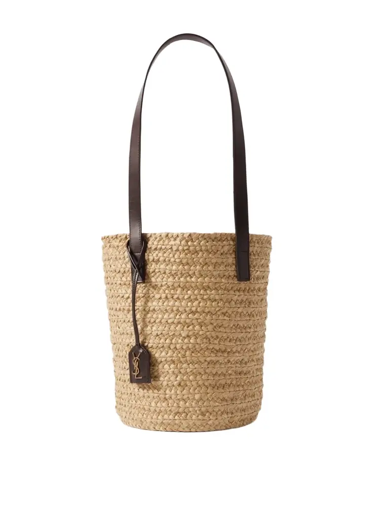 Saint Laurent Panier Small Leather-trimmed Raffia Tote | Thumbnail 1 Saint Laurent Panier Small Leather-trimmed Raffia Tote | Thumbnail 1