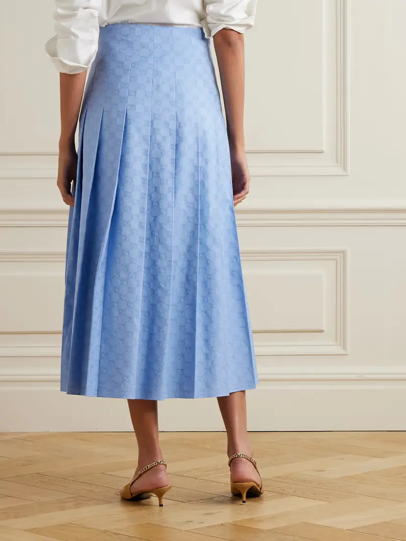 Gucci Pleated Cotton Oxford-jacquard Midi Skirt | Thumbnail 3 Gucci Pleated Cotton Oxford-jacquard Midi Skirt | Thumbnail 3
