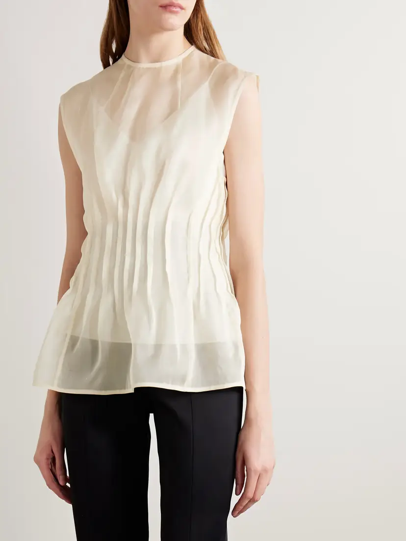 Khaite Westin Pintucked Silk-organza Top | Thumbnail 3
