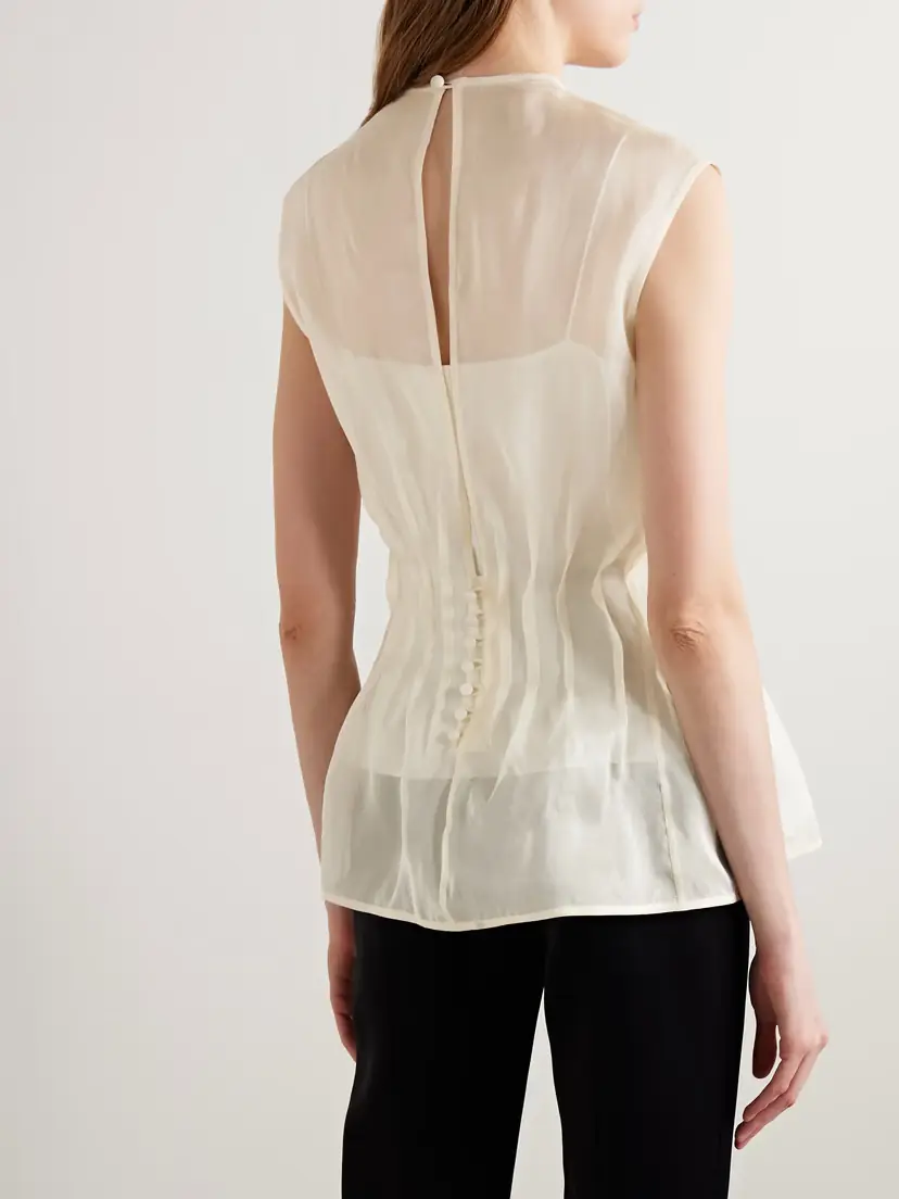 Khaite Westin Pintucked Silk-organza Top | Thumbnail 4