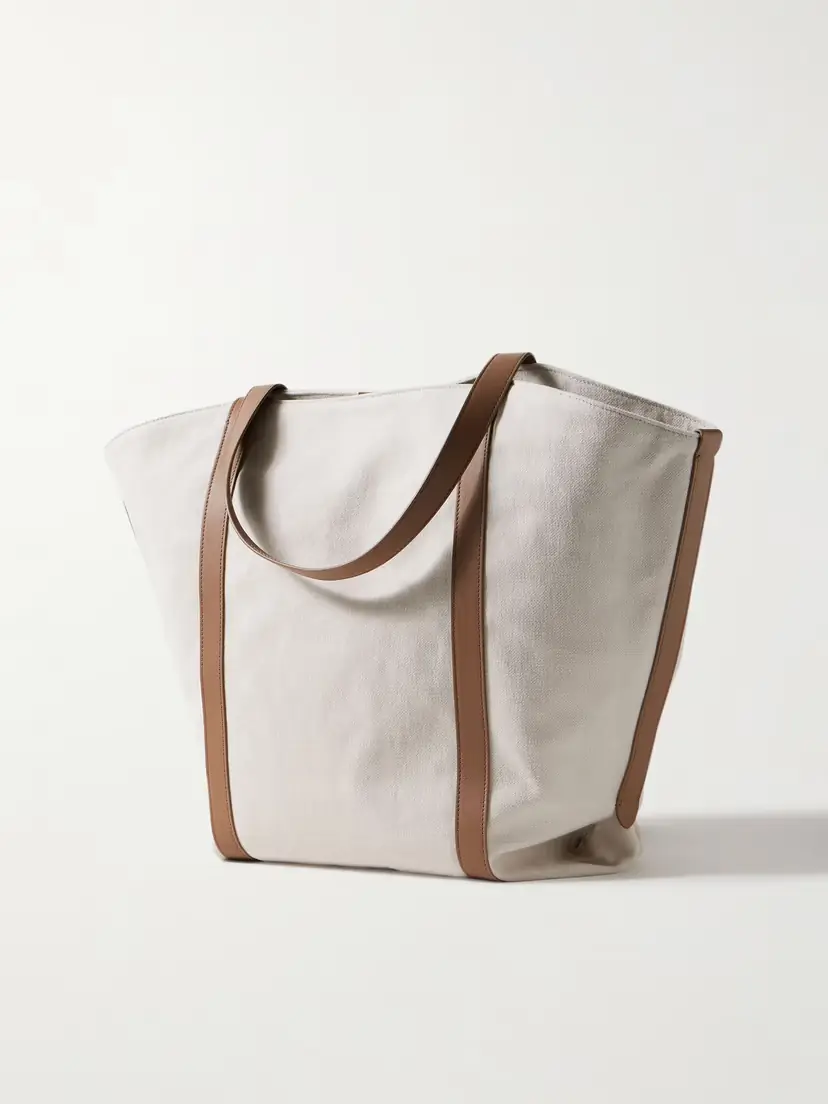 Brunello Cucinelli Embroidered Leather-trimmed Cotton And Linen-blend Canvas Tote | Thumbnail 3 Brunello Cucinelli Embroidered Leather-trimmed Cotton And Linen-blend Canvas Tote | Thumbnail 3