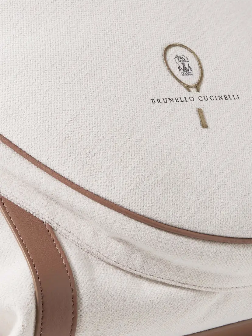 Brunello Cucinelli Embroidered Leather-trimmed Cotton And Linen-blend Canvas Tote | Thumbnail 4 Brunello Cucinelli Embroidered Leather-trimmed Cotton And Linen-blend Canvas Tote | Thumbnail 4