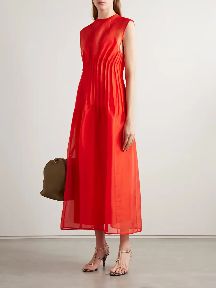 Khaite Wes Pintucked Silk-organza Maxi Dress | Thumbnail 2