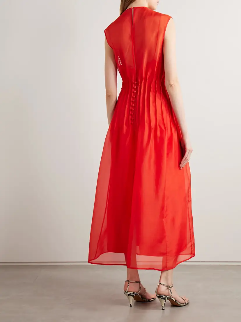 Khaite Wes Pintucked Silk-organza Maxi Dress | Thumbnail 3