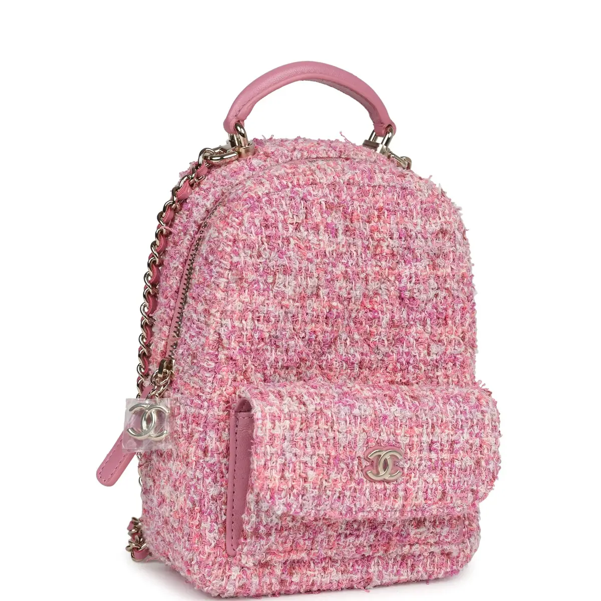Chanel Chanel Mini Phone Holder Backpack with Chain Pink Multicolor Tweed Light Gold Hardware | Thumbnail 2
