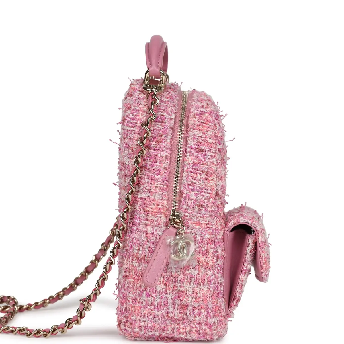 Chanel Chanel Mini Phone Holder Backpack with Chain Pink Multicolor Tweed Light Gold Hardware | Thumbnail 3