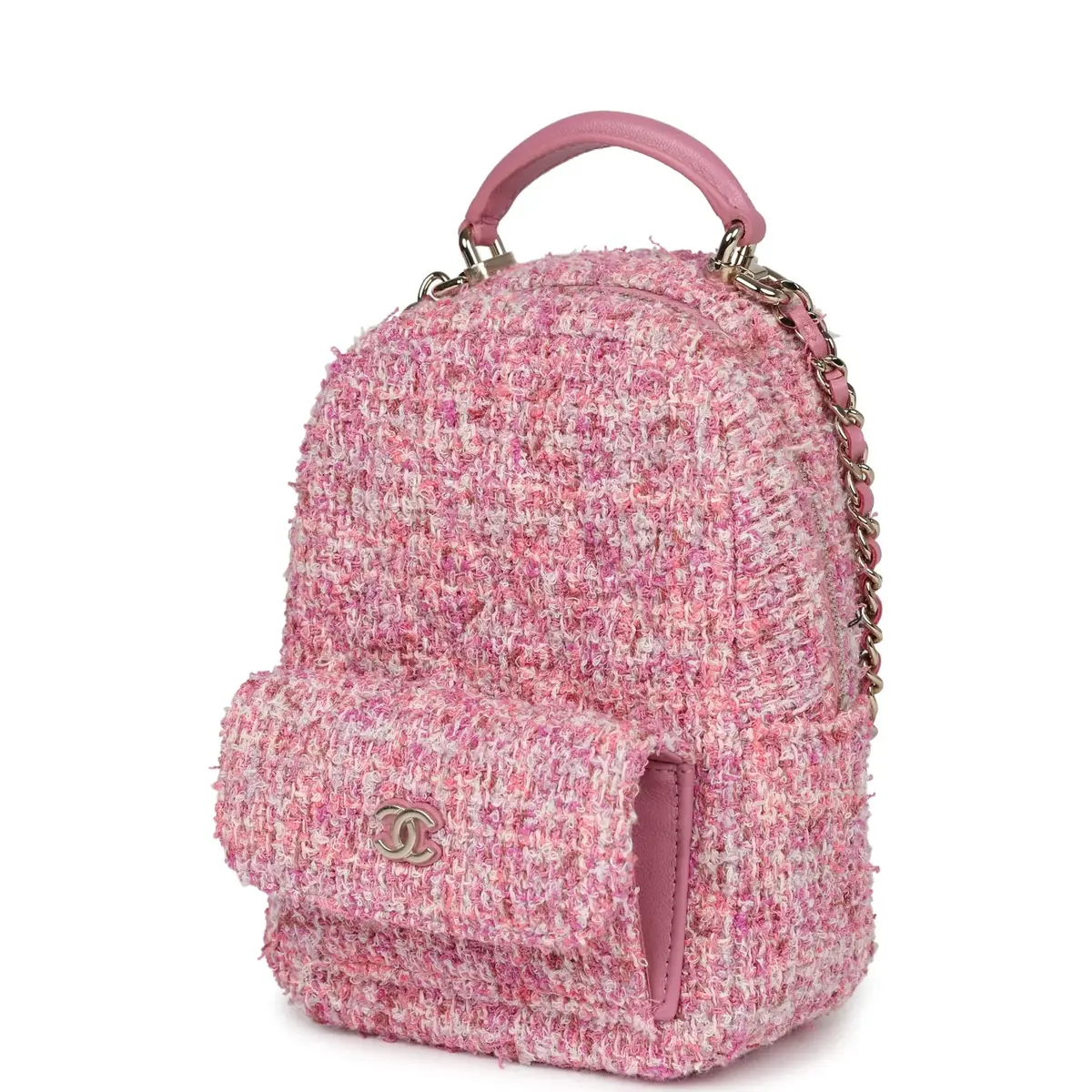 Chanel Chanel Mini Phone Holder Backpack with Chain Pink Multicolor Tweed Light Gold Hardware | Thumbnail 5