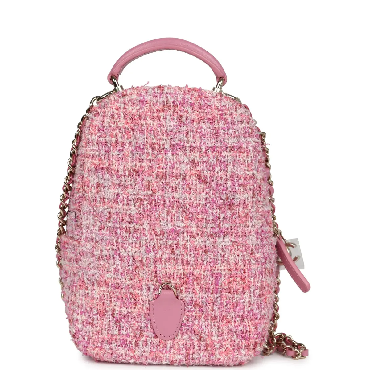 Chanel Chanel Mini Phone Holder Backpack with Chain Pink Multicolor Tweed Light Gold Hardware | Thumbnail 6