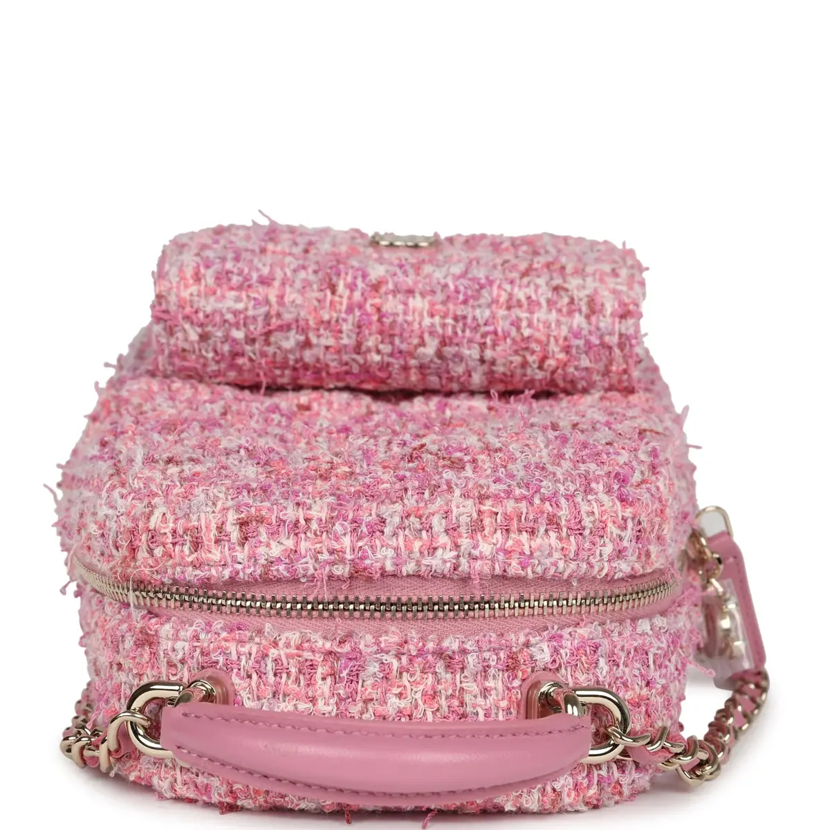Chanel Chanel Mini Phone Holder Backpack with Chain Pink Multicolor Tweed Light Gold Hardware | Thumbnail 8