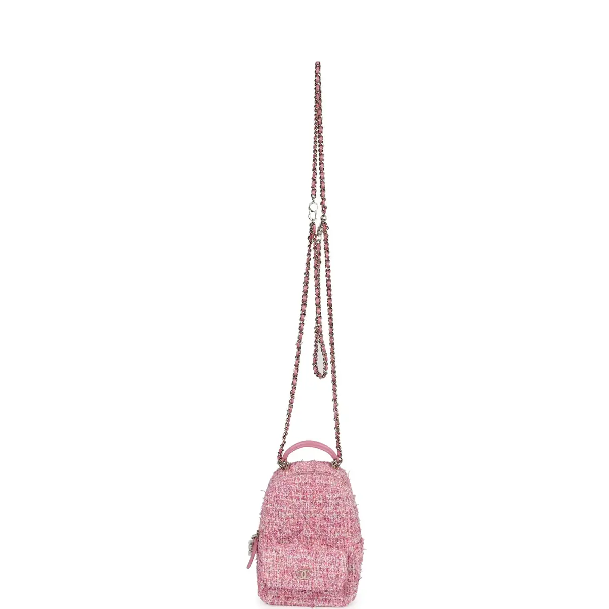 Chanel Chanel Mini Phone Holder Backpack with Chain Pink Multicolor Tweed Light Gold Hardware | Thumbnail 9