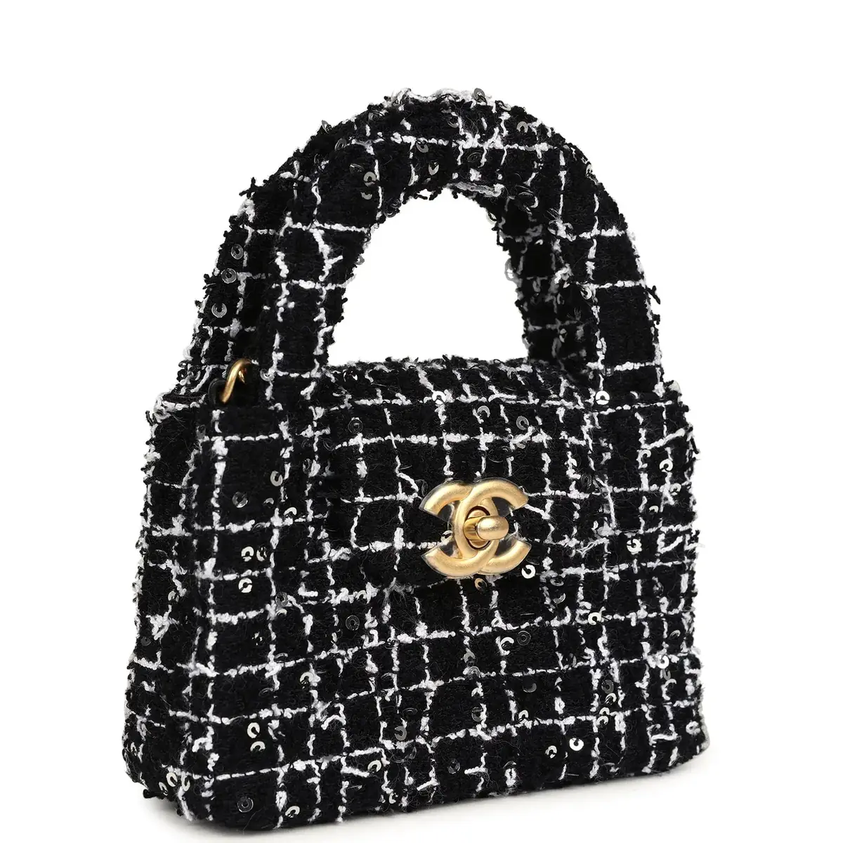Chanel Chanel Nano Kelly Shopper Black, White & Sequin Tweed Brushed Gold Hardware | Thumbnail 2 Chanel Chanel Nano Kelly Shopper Black, White & Sequin Tweed Brushed Gold Hardware | Thumbnail 2