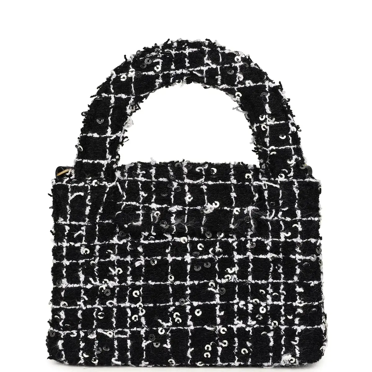 Chanel Chanel Nano Kelly Shopper Black, White & Sequin Tweed Brushed Gold Hardware | Thumbnail 4 Chanel Chanel Nano Kelly Shopper Black, White & Sequin Tweed Brushed Gold Hardware | Thumbnail 4