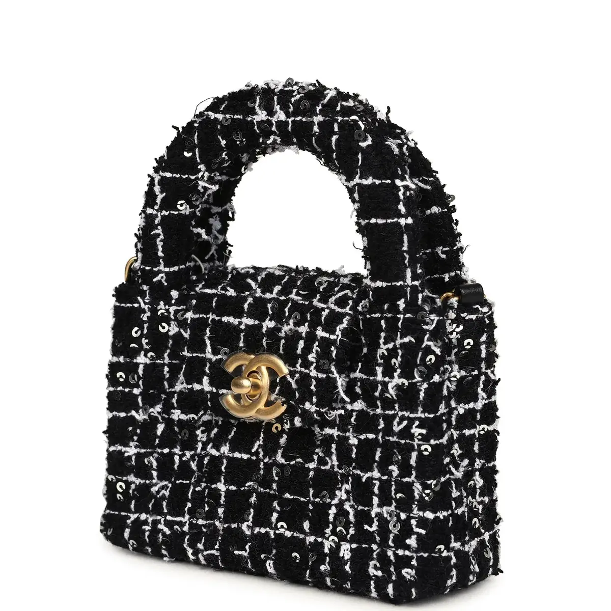 Chanel Chanel Nano Kelly Shopper Black, White & Sequin Tweed Brushed Gold Hardware | Thumbnail 5 Chanel Chanel Nano Kelly Shopper Black, White & Sequin Tweed Brushed Gold Hardware | Thumbnail 5