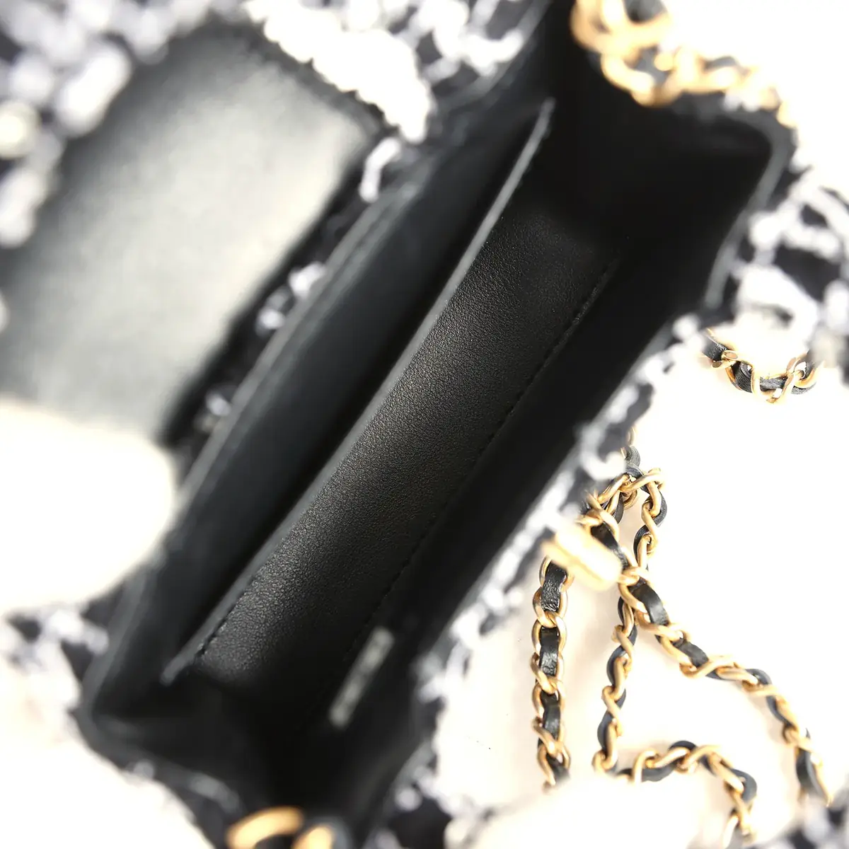 Chanel Chanel Nano Kelly Shopper Black, White & Sequin Tweed Brushed Gold Hardware | Thumbnail 8 Chanel Chanel Nano Kelly Shopper Black, White & Sequin Tweed Brushed Gold Hardware | Thumbnail 8