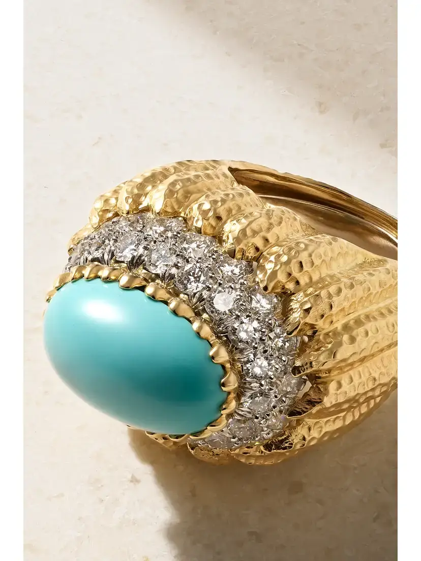 DAVID WEBB Mount Olympus 18-karat Gold, Platinum, Turquoise And Diamond Ring | Thumbnail 4 DAVID WEBB Mount Olympus 18-karat Gold, Platinum, Turquoise And Diamond Ring | Thumbnail 4