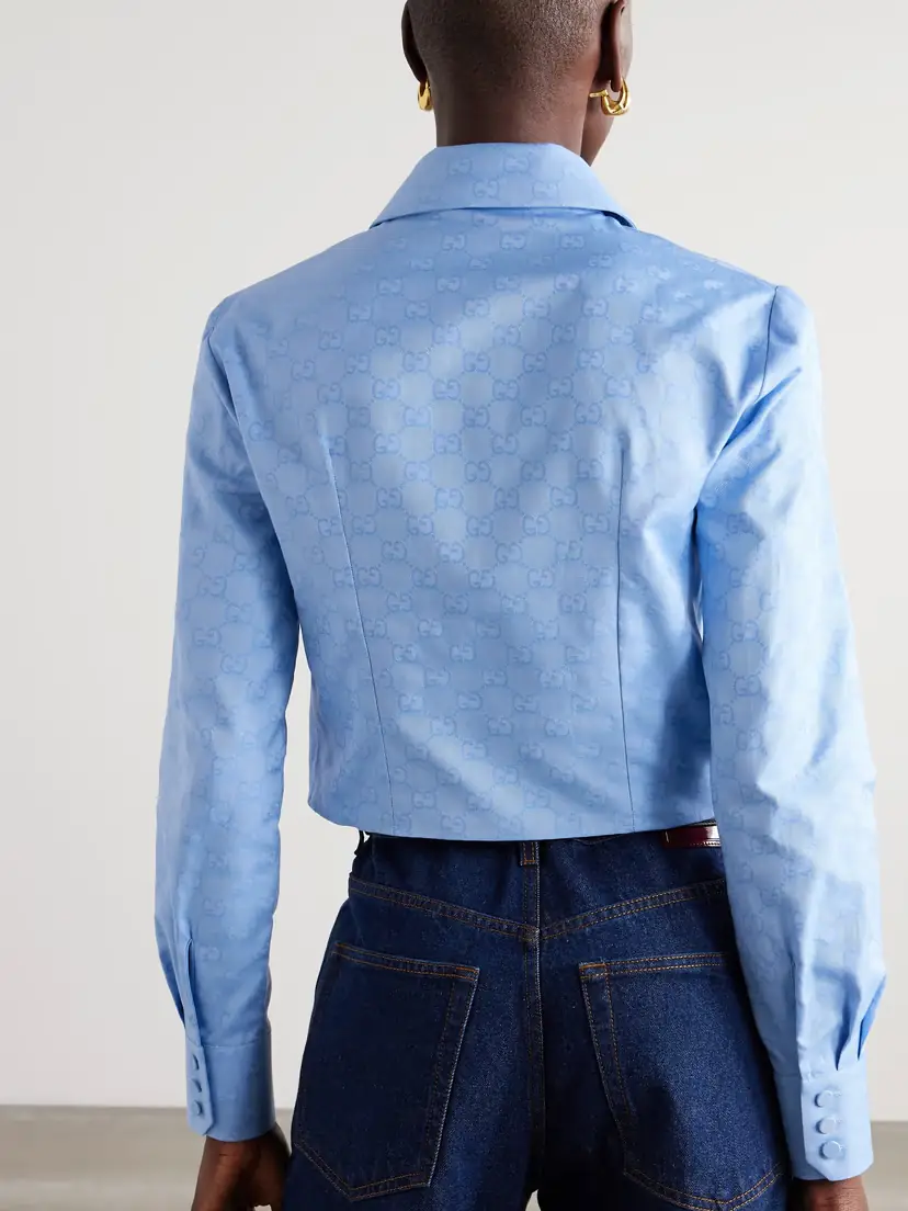 Gucci Cropped Cotton Oxford-jacquard Shirt | Thumbnail 3 Gucci Cropped Cotton Oxford-jacquard Shirt | Thumbnail 3