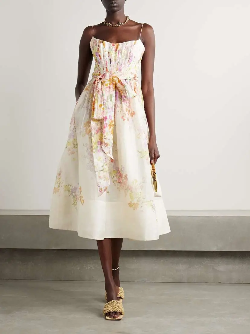 Zimmermann Natura Belted Floral-print Linen And Silk-blend Midi Dress | Thumbnail 2 Zimmermann Natura Belted Floral-print Linen And Silk-blend Midi Dress | Thumbnail 2